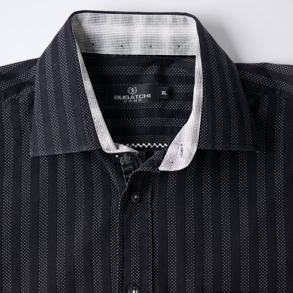 Bugatchi Uomo Shirt XL Black Striped Button-Up Men Long Sleeve Classic Going out - Picture 10 of 12